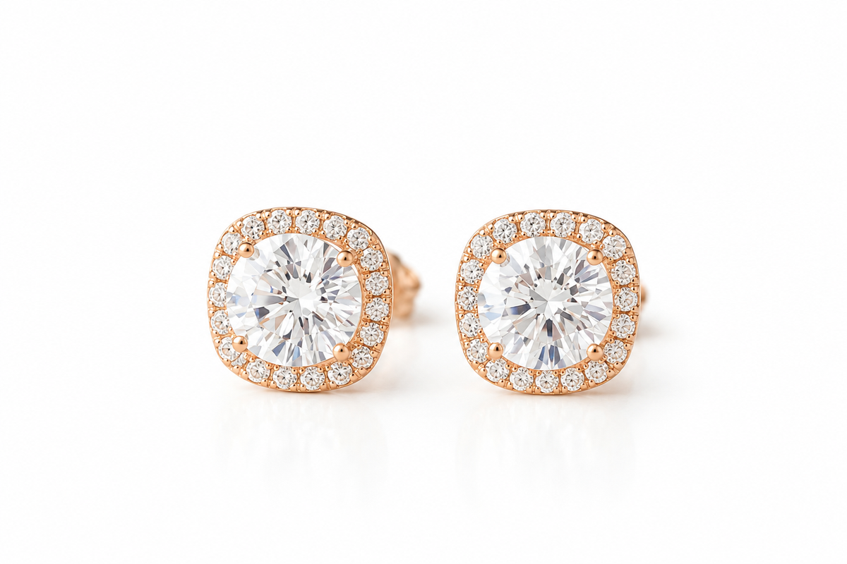 Stud Earrings Rose Gold 585(14K) with Zirconia stones