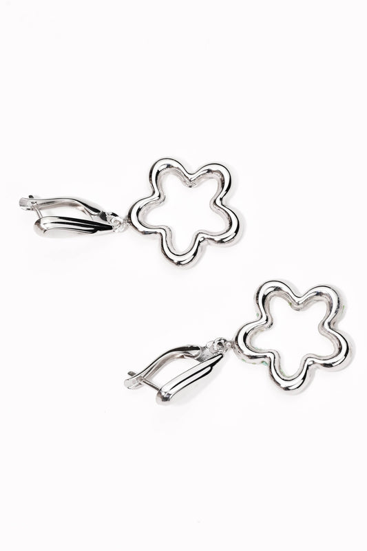 Silver Dangle Earrings Flowers