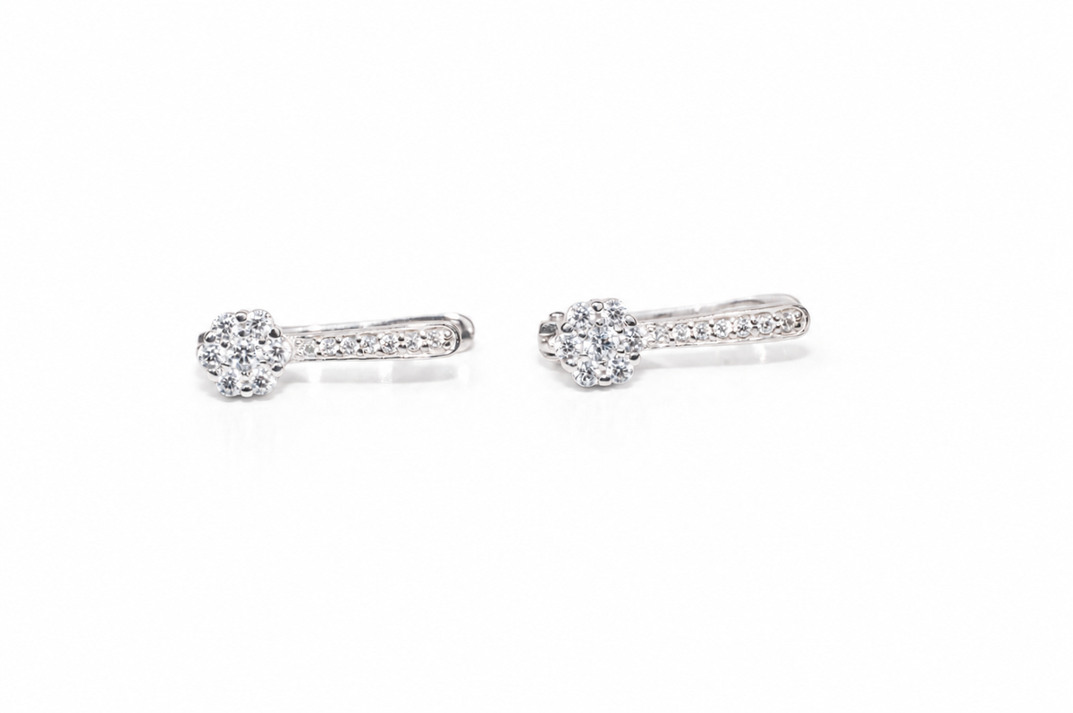 Earrings Flowers White Gold 585(14K)