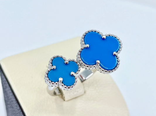 Silver Blue clover Ring