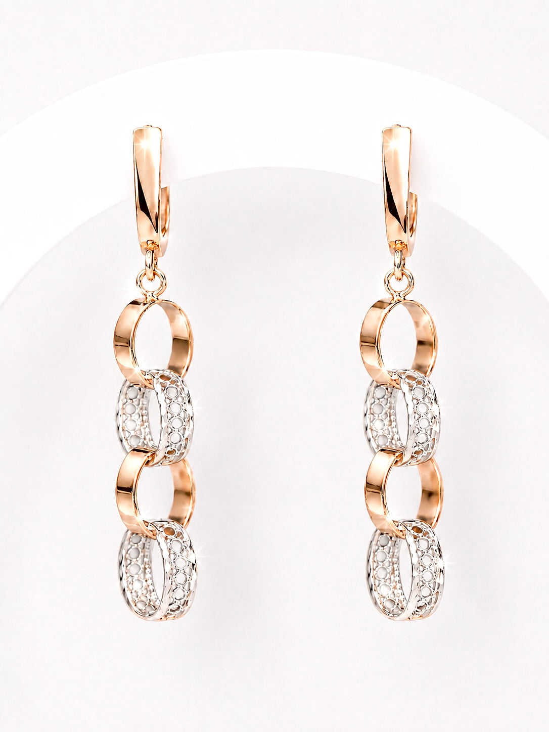 Rose & White Gold Lace Dangle Earrings English lock