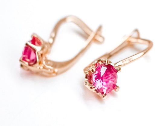 Kids Earrings Zirconia stone(raspberry color)