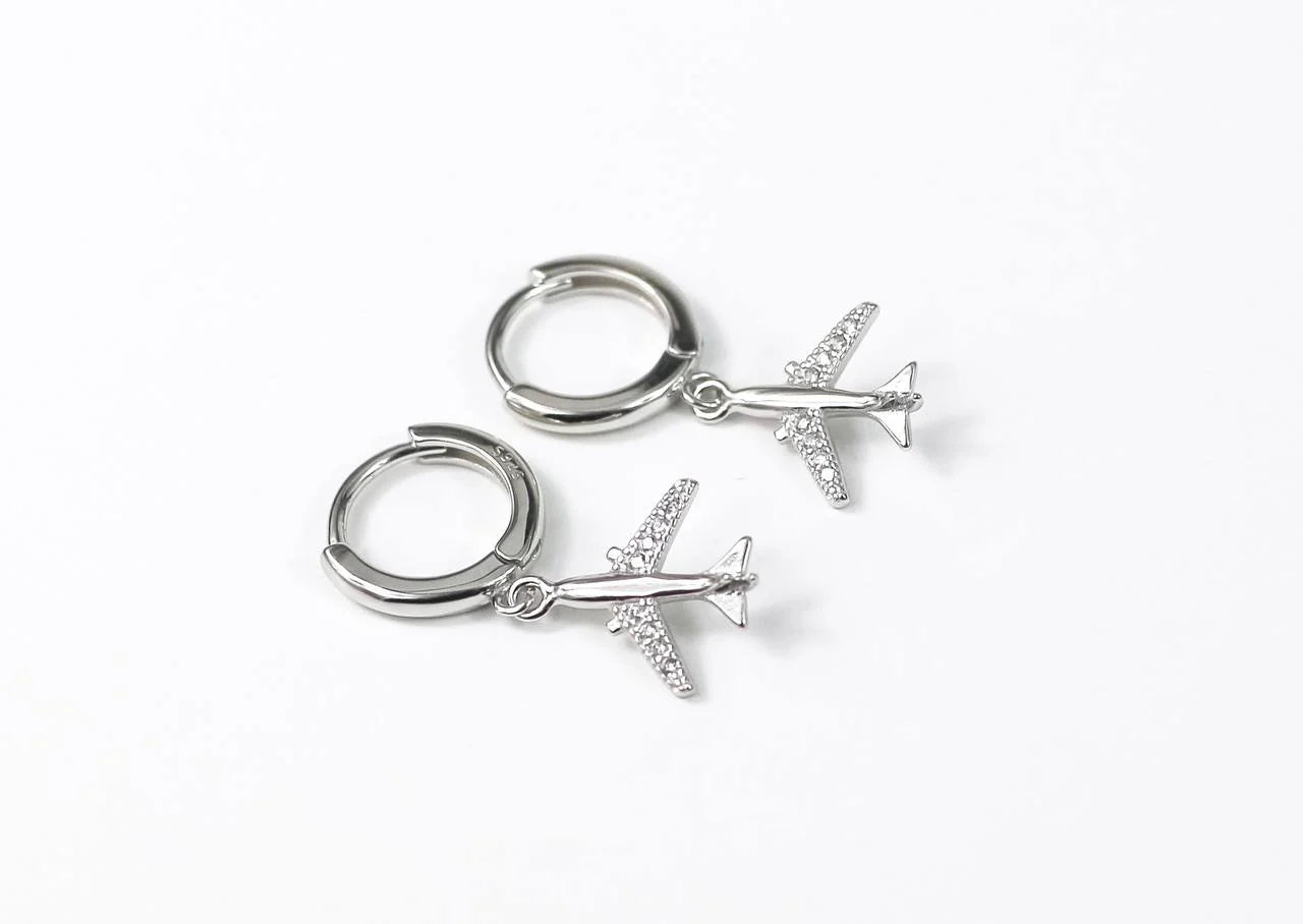 Silver Earrings Airplanes