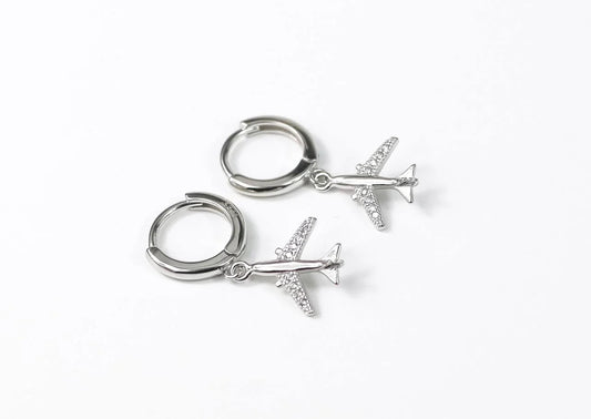 Silver Earrings Airplanes