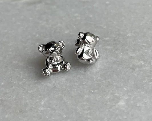 Goodnight Teddy Bear Studs Silver Earrings