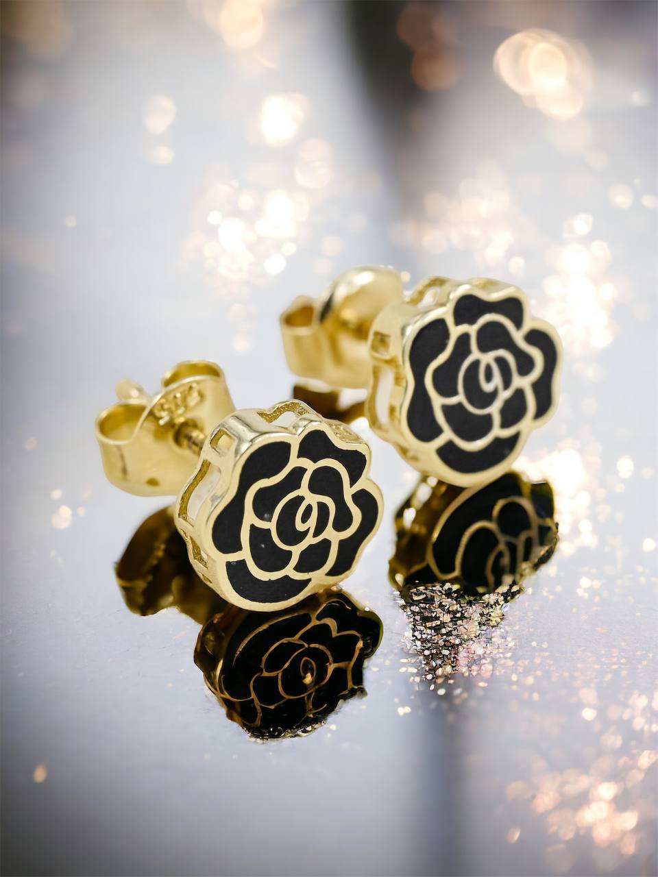 Stud Earrings Black Rose