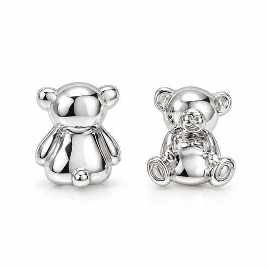 Goodnight Teddy Bear Studs Silver Earrings