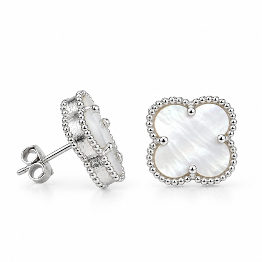 Silver Stud Clover Earrings Mother of Pearl