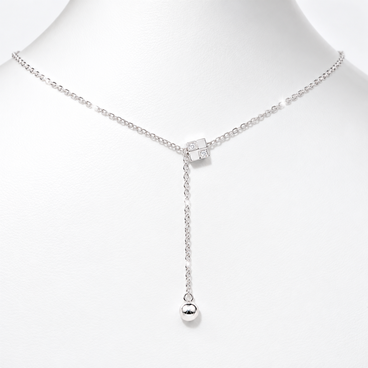 Cubic Zirconia Cube Silver Necklace