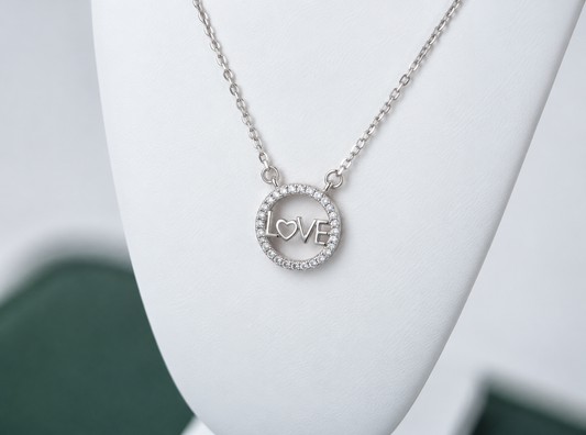 Silver Love Circular Pendant Necklace Heart