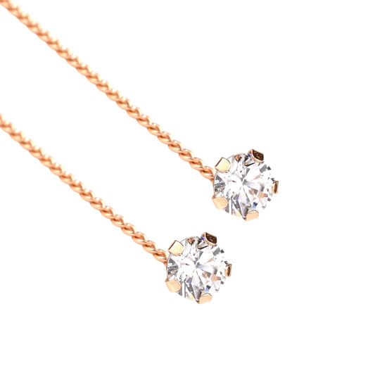 Thread Earrings Rose Gold with Zirconia stones