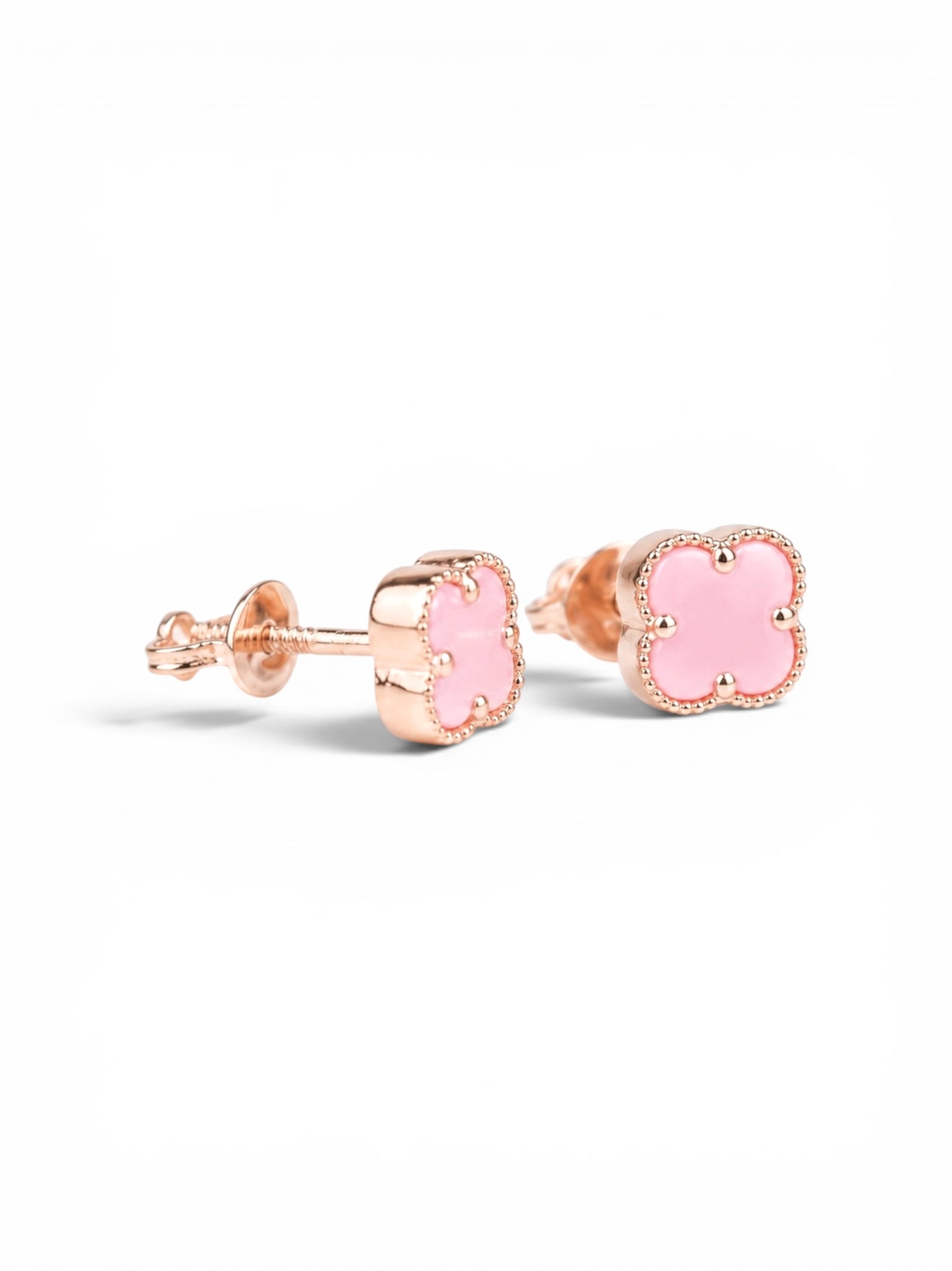 Stud Pink Clover Earrings Rose Gold 585