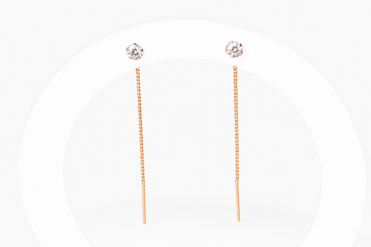 Thread Earrings Rose Gold with Zirconia stones