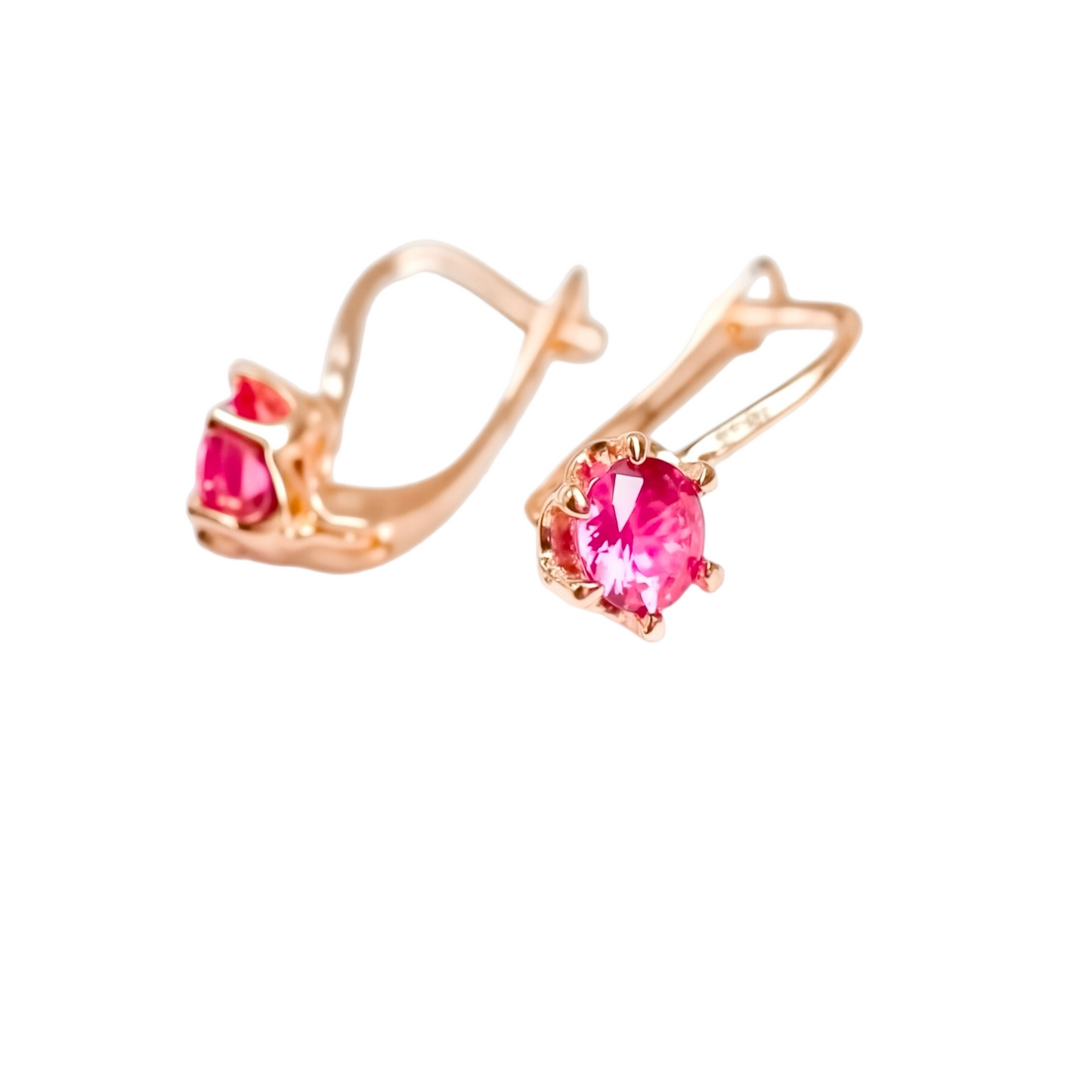 Kids Earrings Zirconia stone(raspberry color)