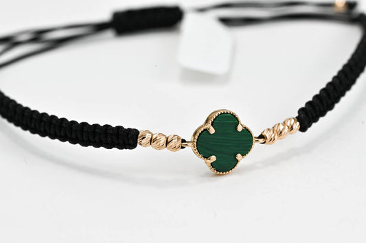 Bracelet Black Thread Malachite clover