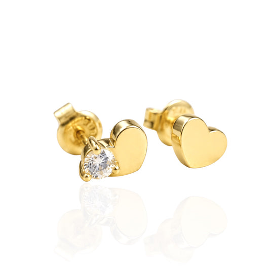 Stud Earrings Hearts Yellow Gold