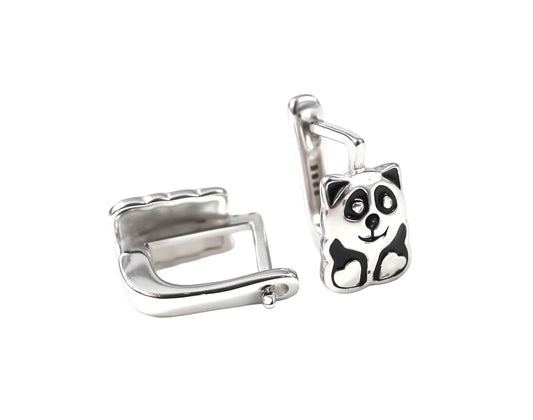Kids Earrings Panda Silver