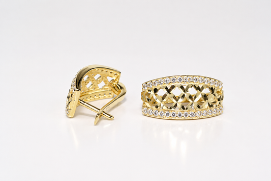 Silver Earrings Geometric Design Yellow Gold Plated