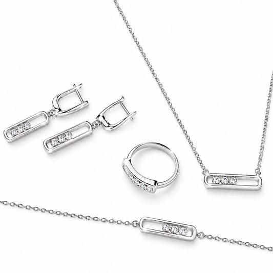 Silver Set (Earrings; Ring; Bracelet;Necklace)