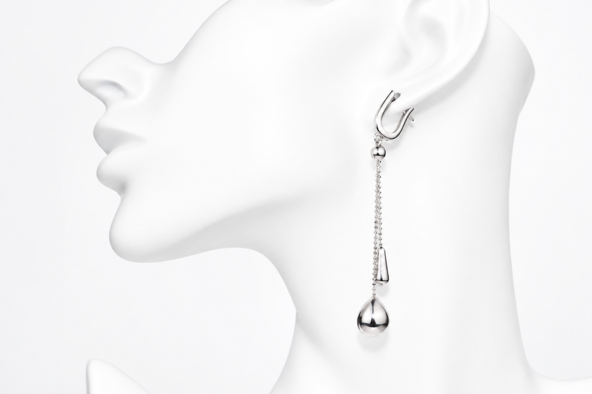 Sterling Silver Long Double Drop Earrings