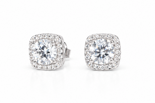 Silver Stud Earrings Squares with Zirconia stones