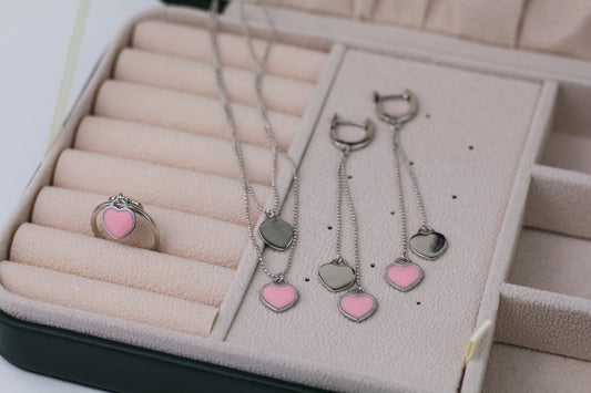 Silver Set Pink Hearts