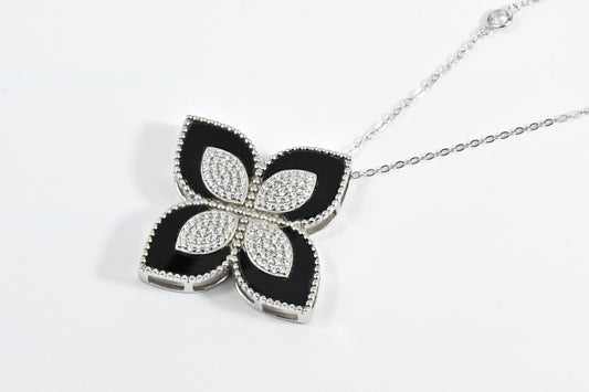 Silver Necklace Onyx