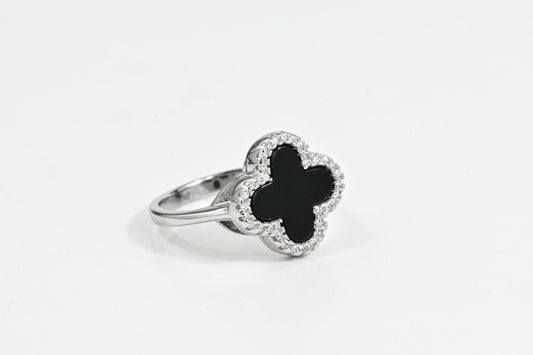 Silver Ring Clover Onyx