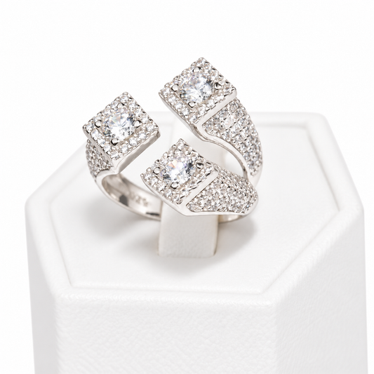 Silver Ring Triple Square with Zirconia stones