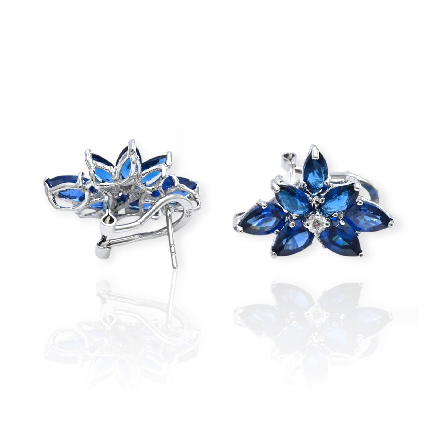 Lab Sapphire Silver Earrings
