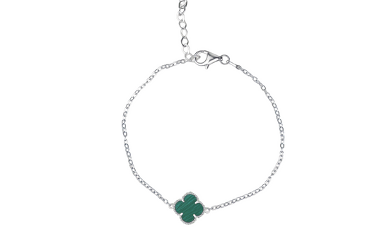 Silver Bracelet Malachite clover