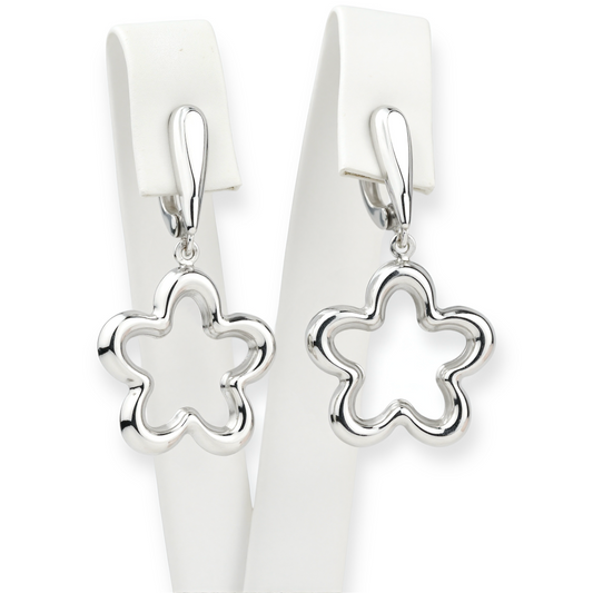 Silver Dangle Earrings Flowers