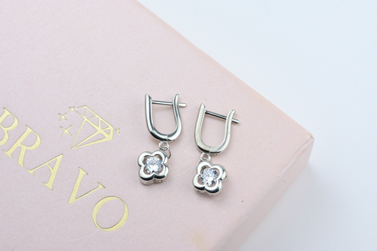 Silver Dangle Earrings Flowers