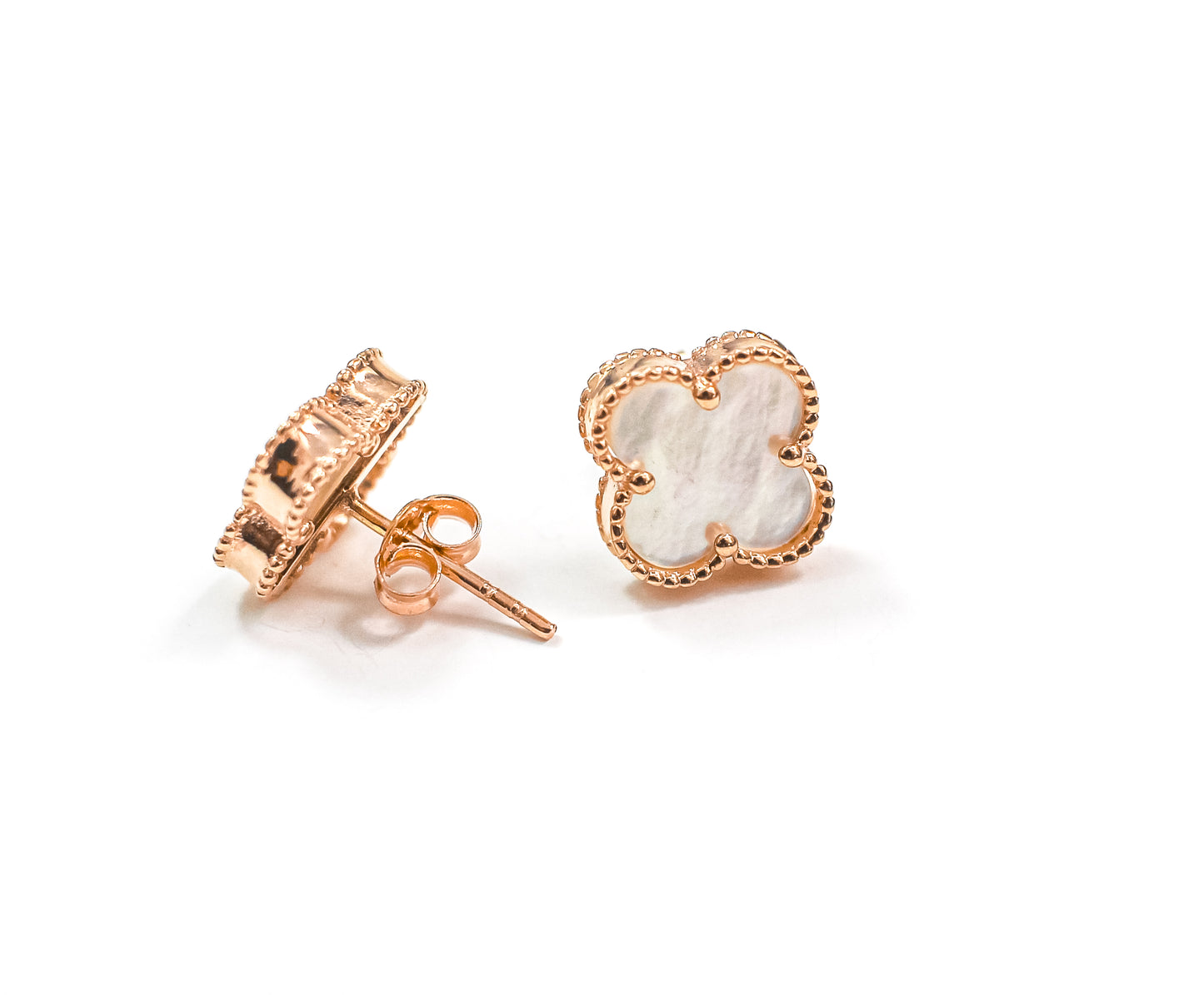 Earrings studs clover Mother of Pearl