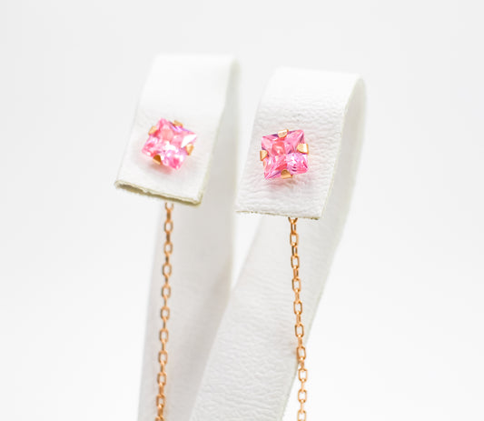 Thread Earrings Pink Zirconia Cubic