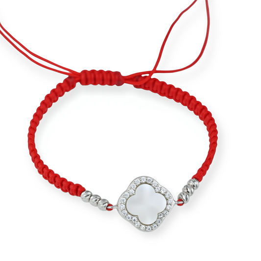 Silver Bracelet Red Thread clover
