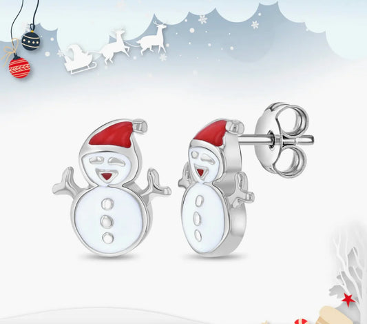 Silver Kids Stud Earrings Snowmen