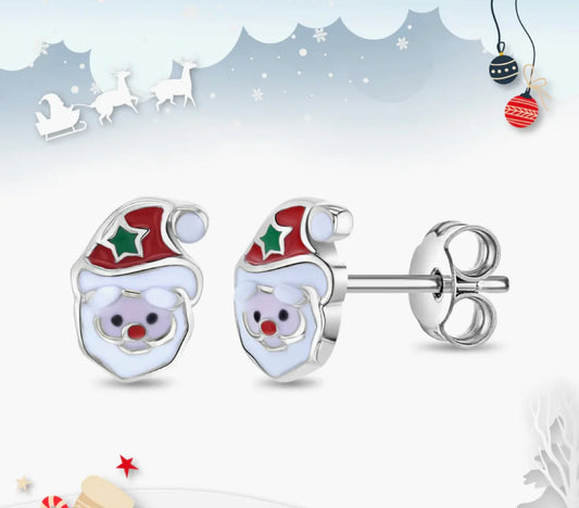 Silver Stud Kids  Earrings Santa