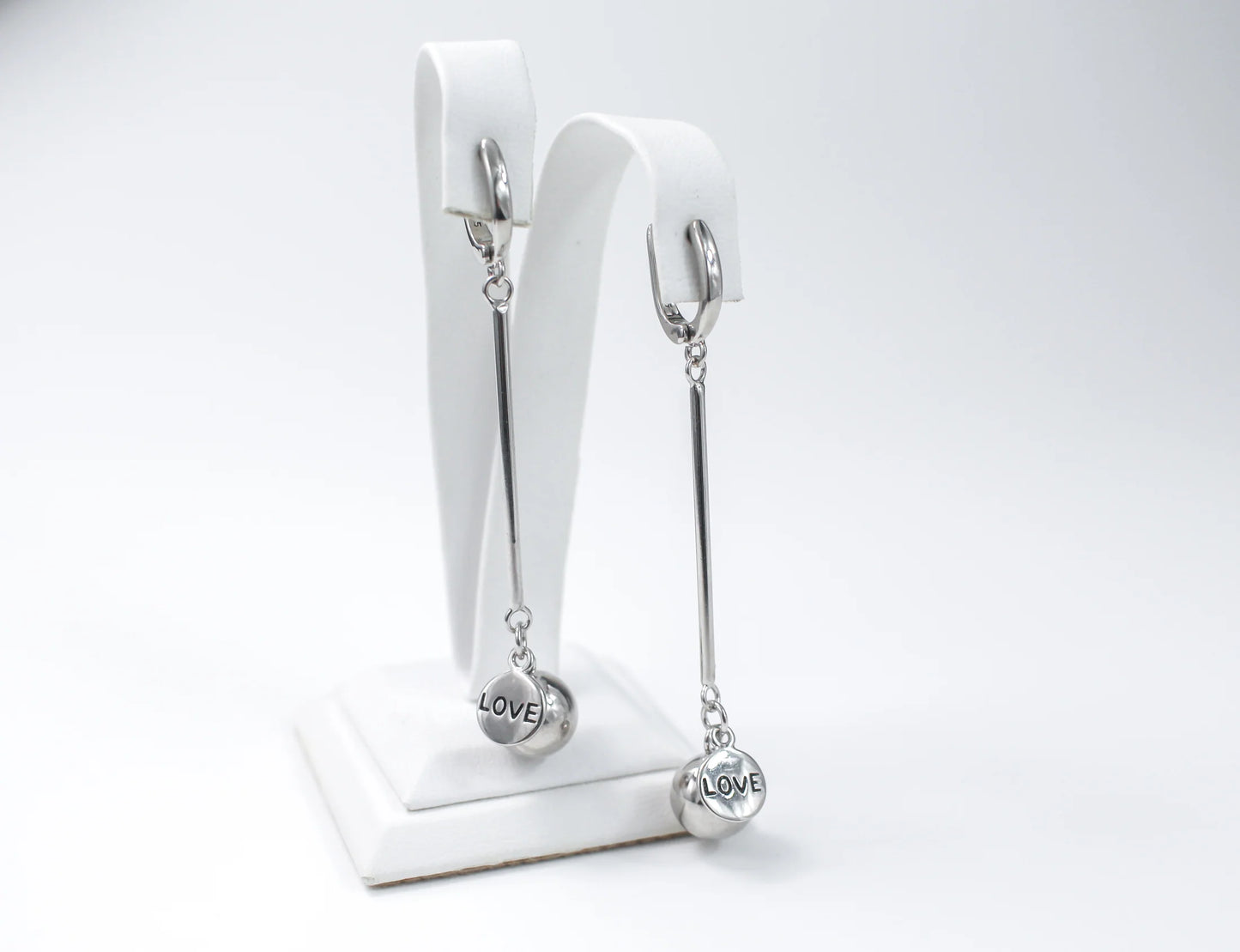 Silver Dangle Earrings Love