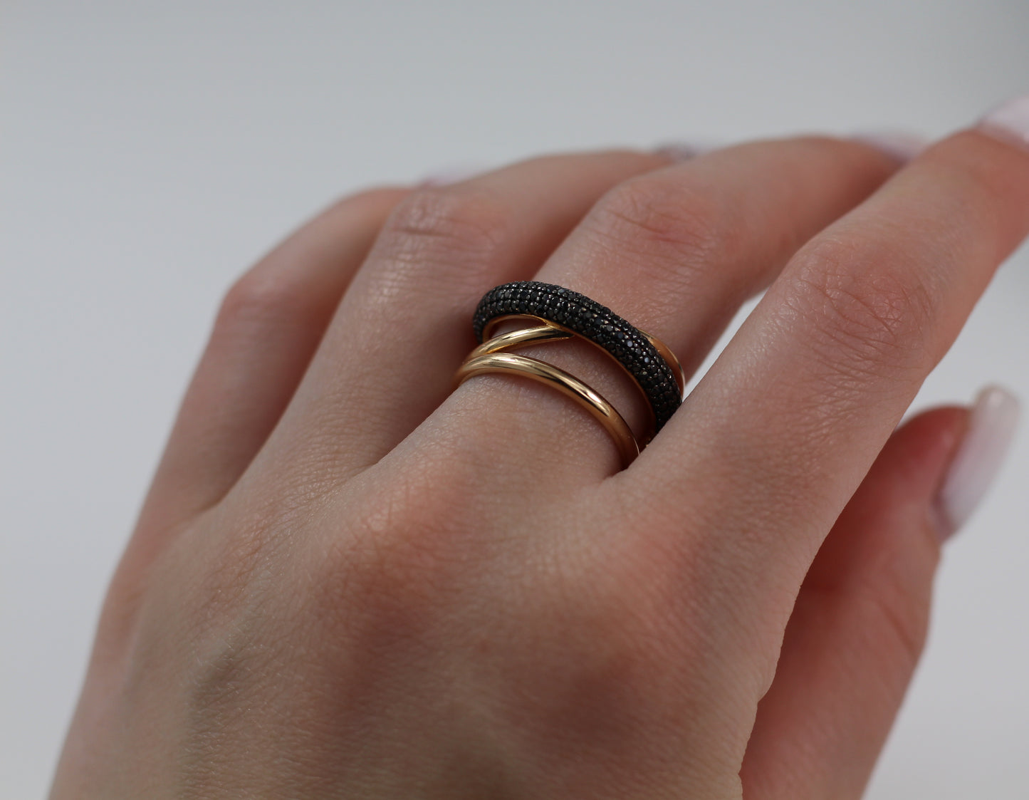Interwoven Ring with Black Zirconia stones