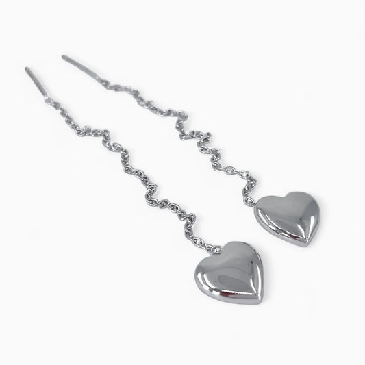 Silver Solid Heart Threater Earrings