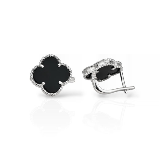 Silver Earrings with Onyx clover