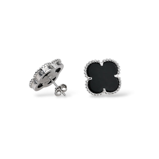 Silver Earrings with Onyx clover