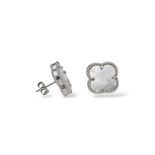 Silver Stud Clover Earrings Mother of Pearl