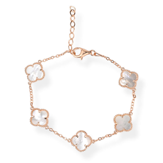 Silver Bracelet Mother of Pearls clovers