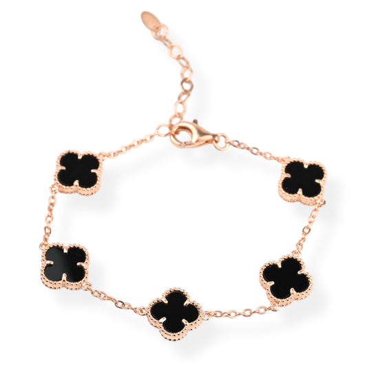 Silver Bracelet Onyx clovers