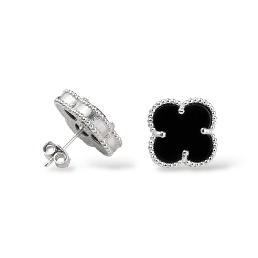 Silver Stud Earrings Onyx clover