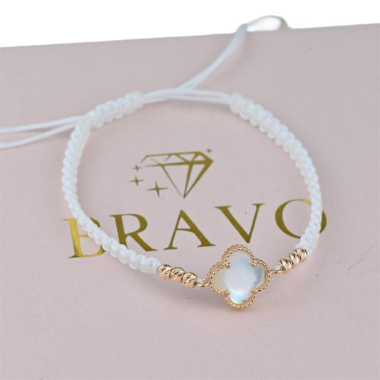 White Thread Bracelet Clover