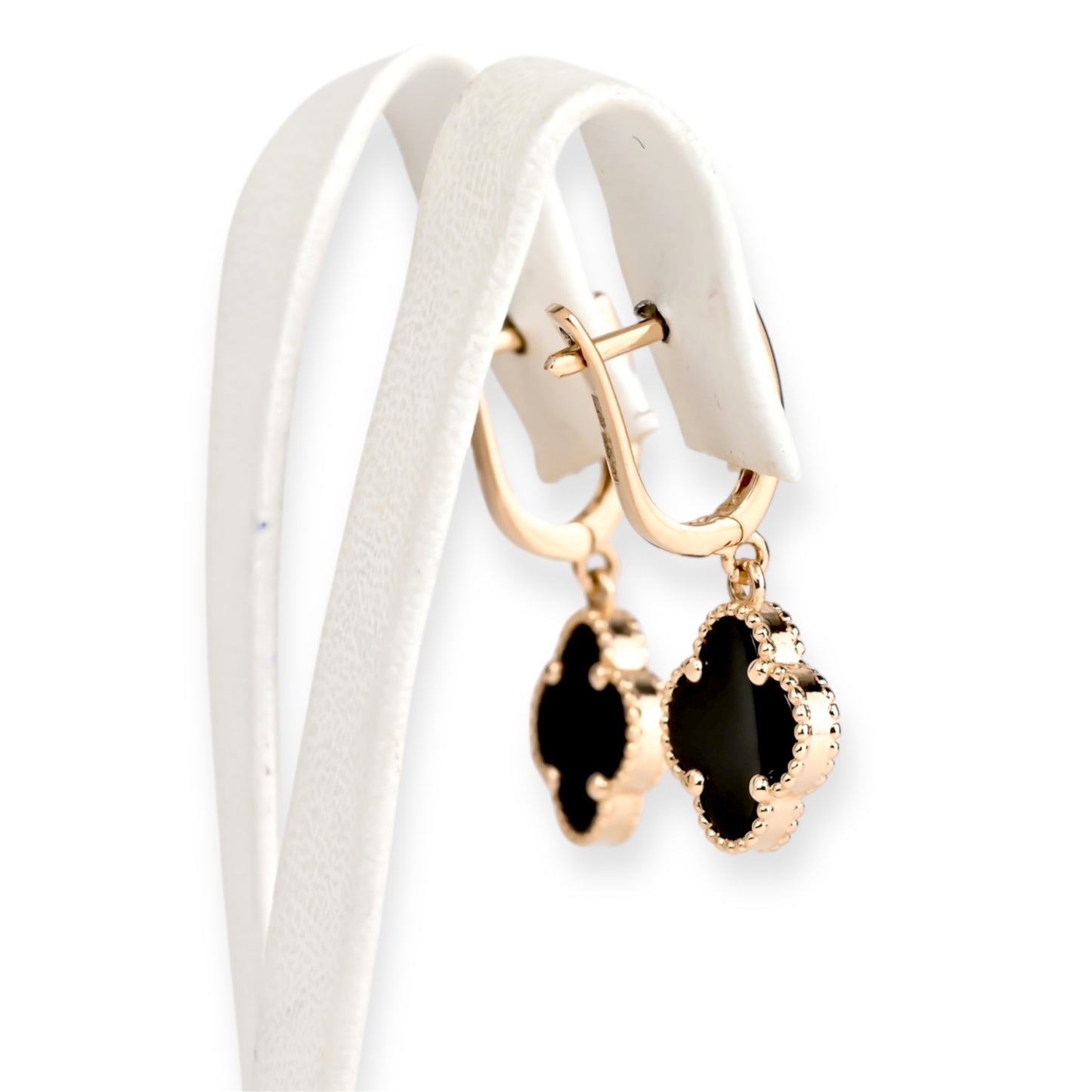 Dangle Earrings clover Onyx Rose Gold
