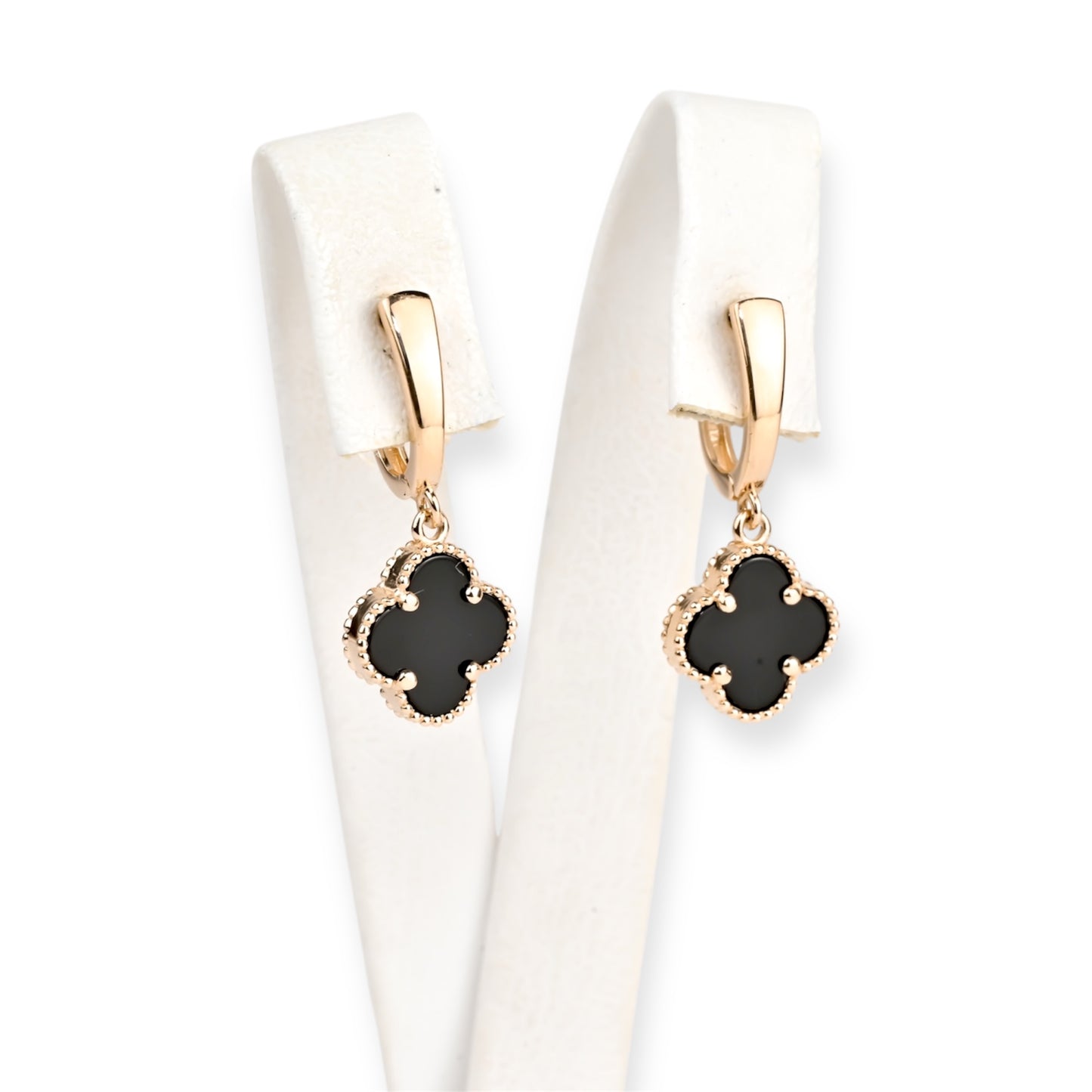 Dangle Earrings clover Onyx Rose Gold